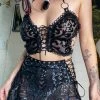Disco Lemonade HARDWARE Lace Up Black Butterfly Top