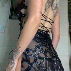 Disco Lemonade HARDWARE Lace Up Black Butterfly Top