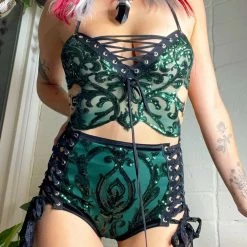 Disco Lemonade HARDWARE Forest Green Butterfly Top