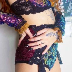 Disco Lemonade Lux X Disco: Beetle Shorts With Burnout Velvet Back Shorts ONE OF A KIND